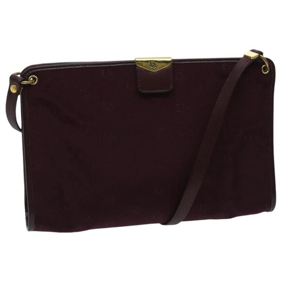 DIOR Shoulder Bag Nylon Leather Wine Red Gold - Picture 1 of 16